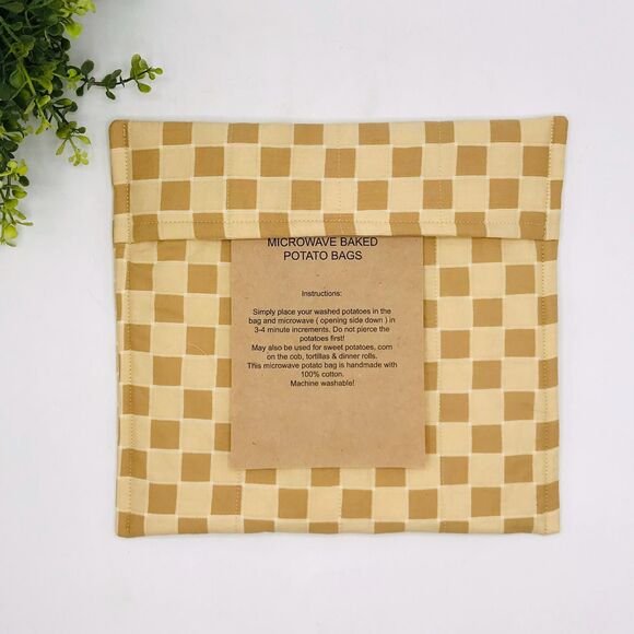 Neutral Checker Print Microwave Potato Bag: Cotton Baked Potato Cooker - Picture 1 of 5